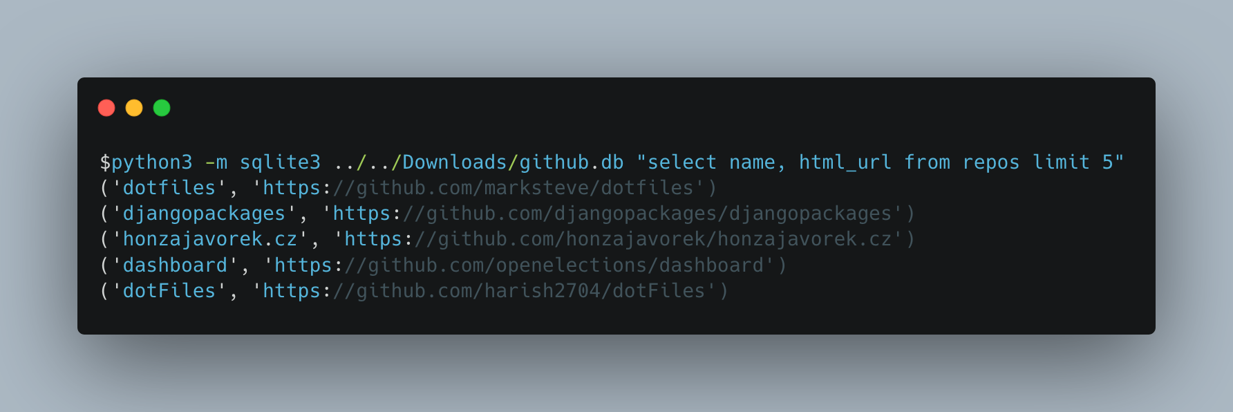 Sqlite command output